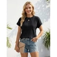 thumbnail image 5 of Sprinmer Womens Crewneck Textured Blouse Cap Sleeve Casual Summer Tops Solid Tee Shirt Black S, 5 of 8