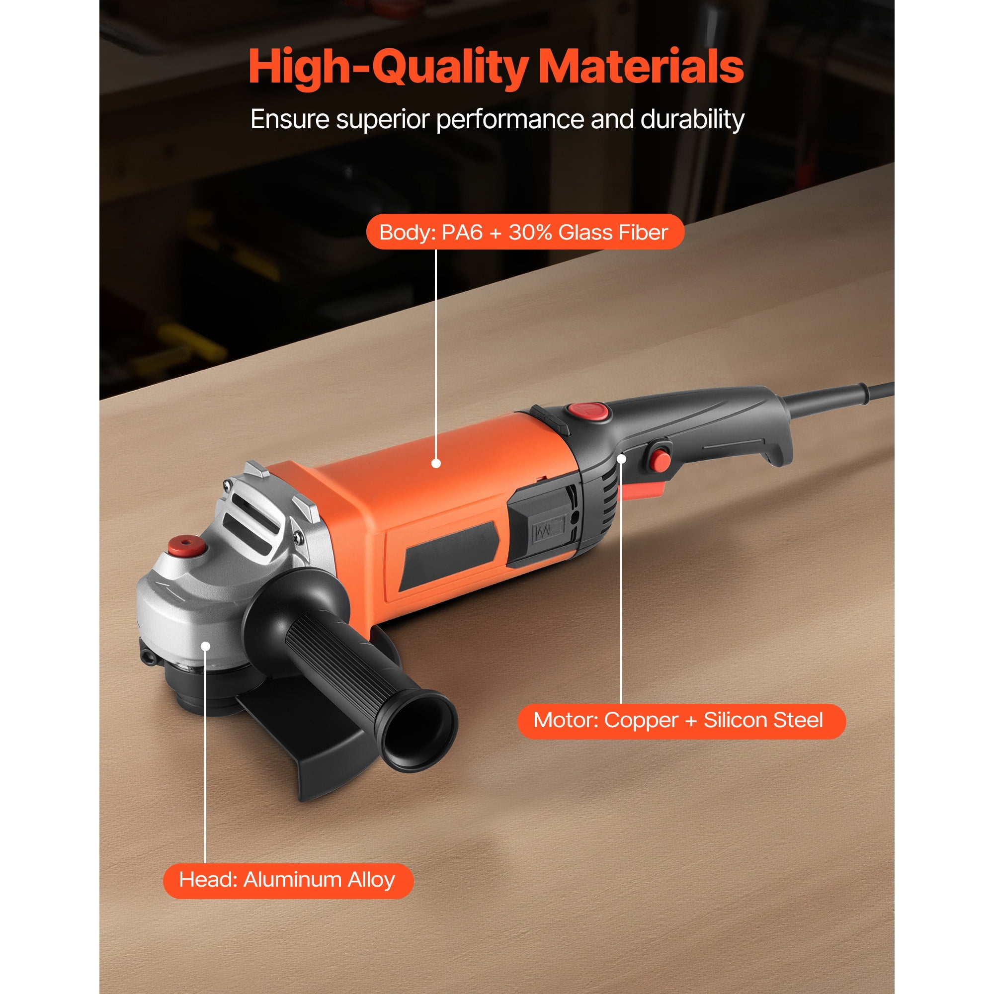 KFFKFF 7" Electric Angle Grinder, 13-Amp High-Speed Power Tool, 8500RPM Corded Grinder with 270° Adjustable Dust Shield for Metal Work, Cutting, and Rust Removal (Disc Not Included)