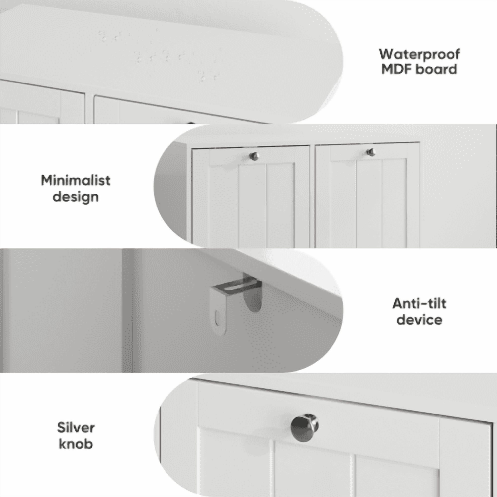 Tilted Laundry Hamper with Removable Baskets, Hidden Laundry Hamper Storage Cabinet, Free-Standing Bathroom Organizer, White