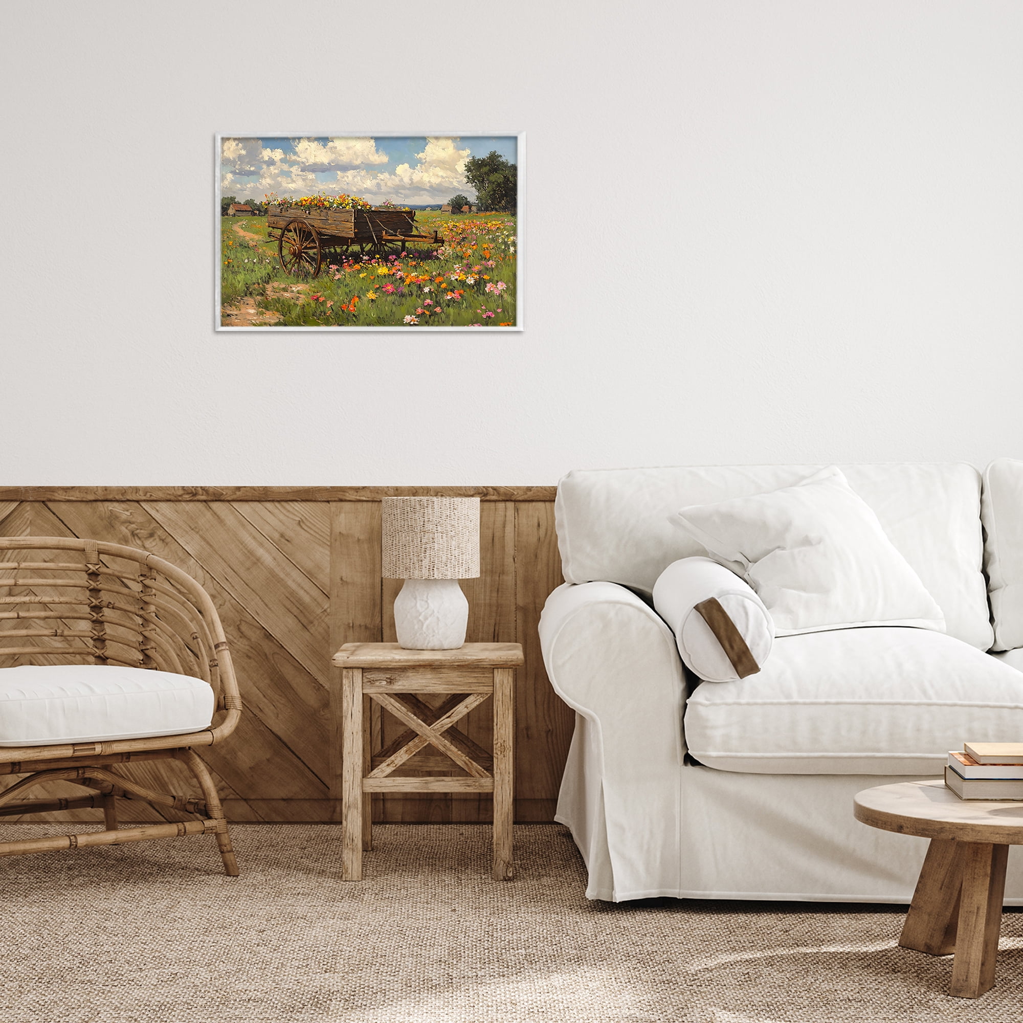 Stupell Industries Wildflower Wagon in Bloom White Framed Giclee Art, design by Franklyn Gregory