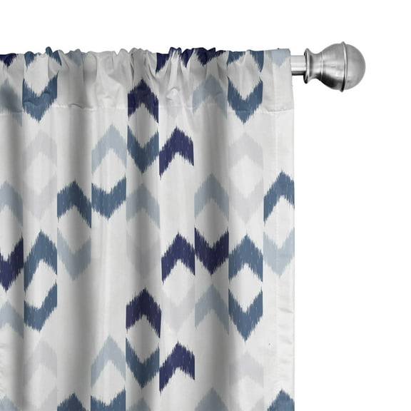 Ambesonne Ethnic Window Curtains, Ikat Chevron Zig Zag, Each 28" W x 63" L, Slate Blue Purple White