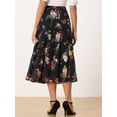 thumbnail image 4 of Unique Bargains Women's Floral Elastic Waist Chiffon Tiered A-Line Maxi Skirt S Black Pink, 4 of 5