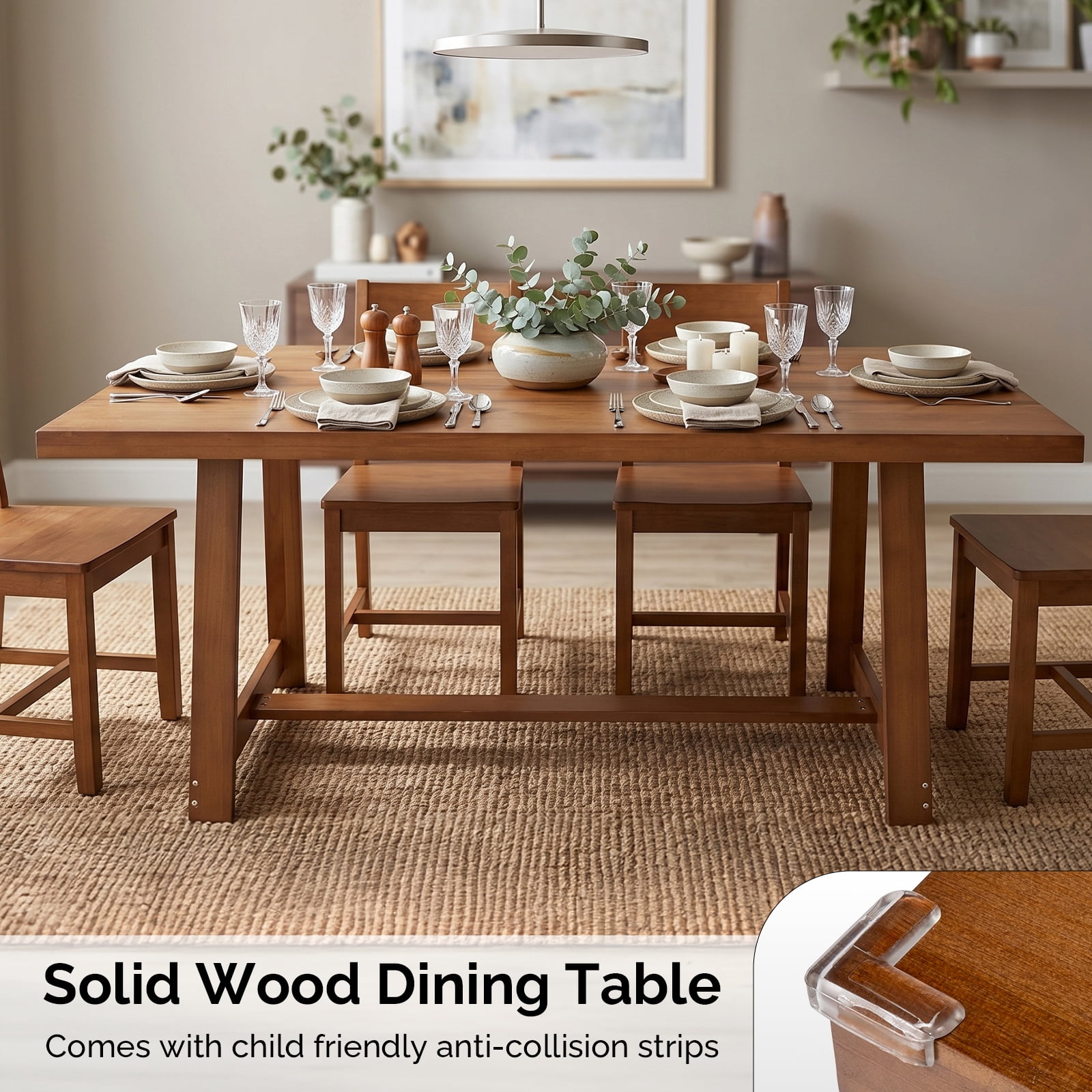 Ktaxon Pine Wood Dining Table for 4, 47.3" Rectangle 4-Person Indoor Farmhouse Kitchen Table Solid Wood Dinner Breakfast Table for Small Space, Apartment Friendly, Walnut