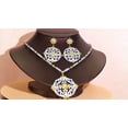 thumbnail image 3 of Green CZ Bridal Big Long Drop Flower Round Tennis Necklace Dress Jewelry Set, 3 of 9
