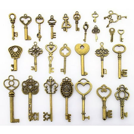 Brass Set Pendant - LolliBeads (TM) 2 Sets of Assorted Pewter Antiqued Brass Bronze Charms Pendants Victorian Filigree Heart Royal Key (50 Pcs)