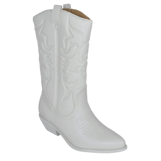 Soda Women Cowgirl Cowboy Western Stitched Boots Pointy Toe Knee High Reno-S All White 10