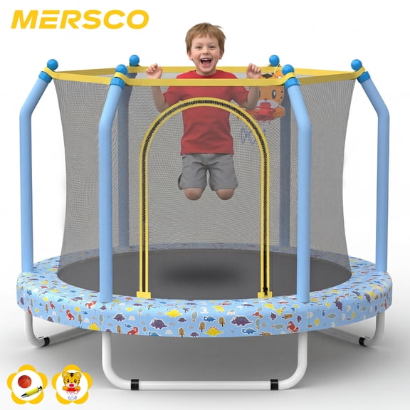 Mersco 55 inch Toddler Trampoline for Kids, Mini Trampoline with Enclosure Net and Ball ,Indoor Outdoor Small Kids Trampoline Birthday Gifts for Boys and Girls, Print