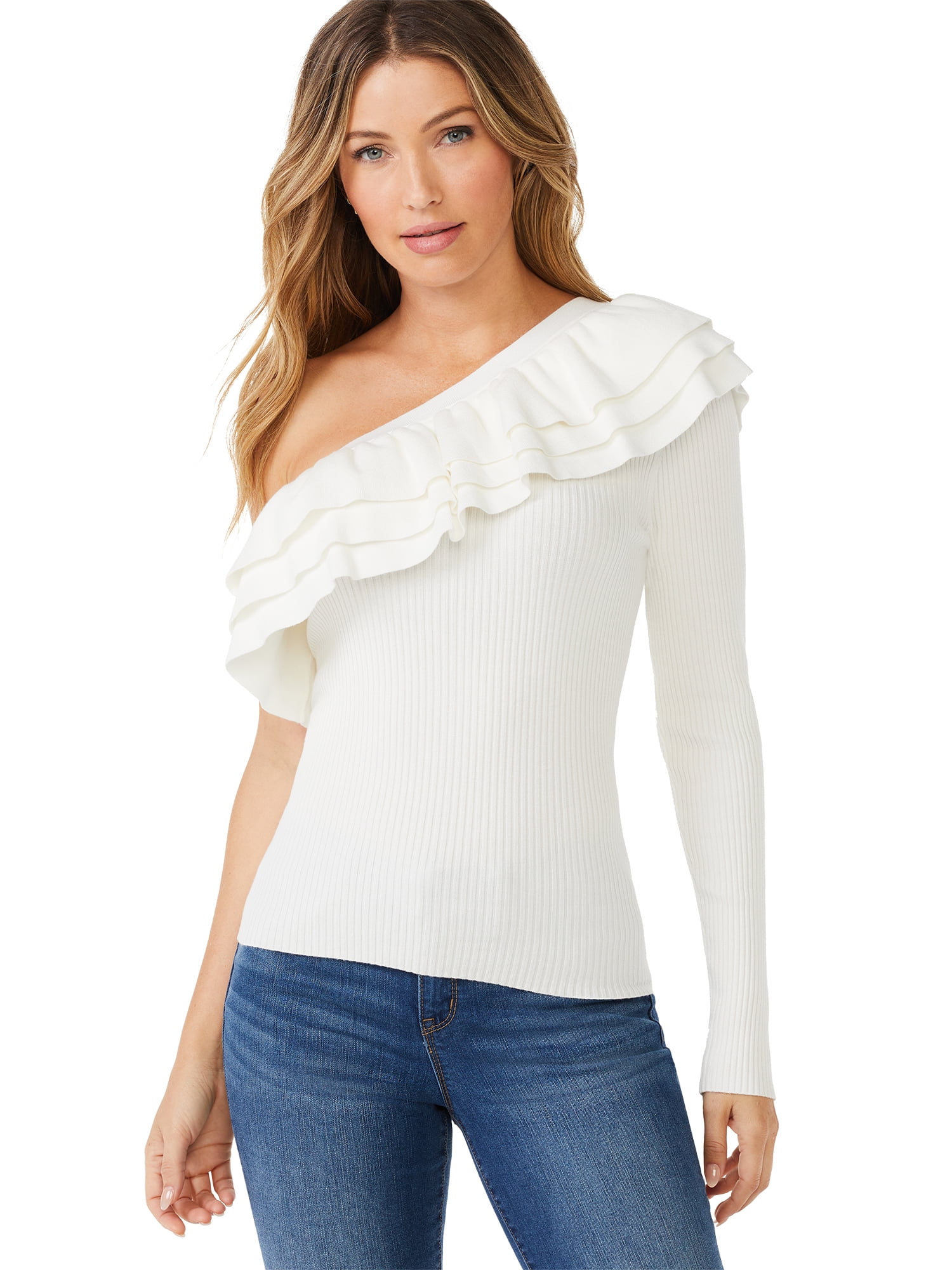 one shoulder sweater white