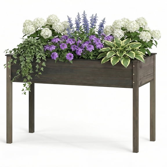 ELLEGNT 1 PCS Elevated Wooden Planter Box for Vegetables, Raised Garden Bed in Gray