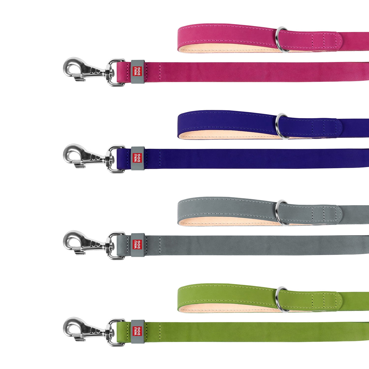 WAUDOG Classic Design Leather Dog Leash for Puppy Small Medium and Large Dogs - Boy & Girl Leather Dog Collar | Special Design Leather Leash for Training & Walking Cute Small, Medium Large Dogs - Pink