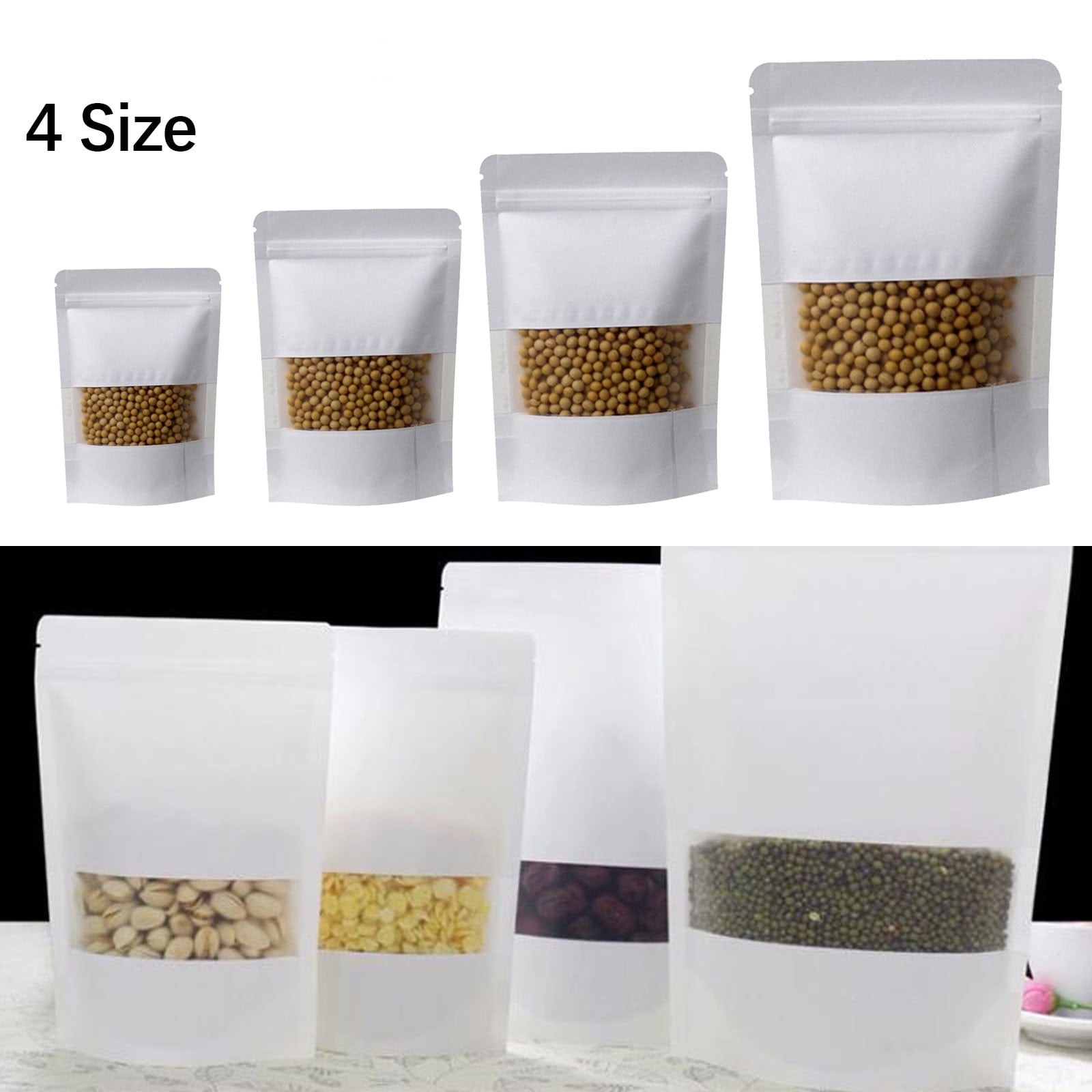 Download 50 White Kraft Paper Bag Stand Up Zipper Pouch Bags With Clear Matte Window Food Storage ...