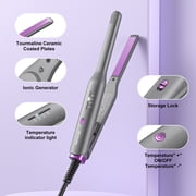 NEXPURE 1/2 Pencil Flat Iron for Short Hair & Pixie Cut, Mini Ceramic Hair Straightener, Thin Flat Iron, Fast Heat-Up with Ionic Technology, Purple