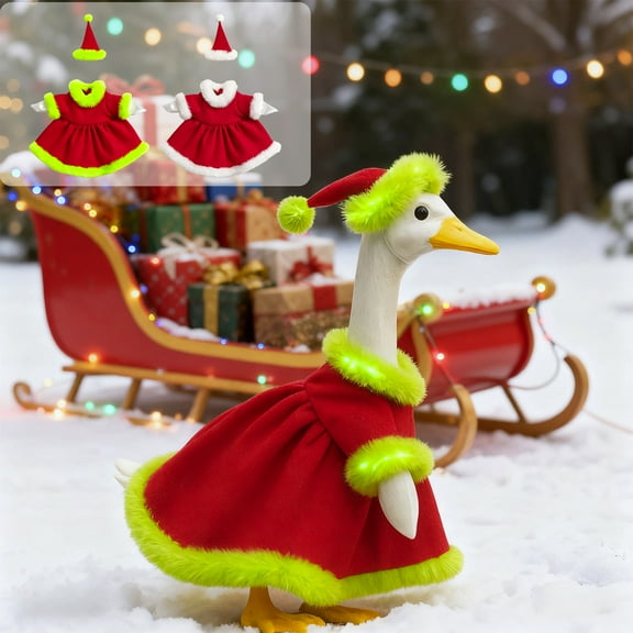 Christmas Porch Goose Outfits Outdoor Decoration Gooses Statue Christmas Costume Yard Gooses Clothes Hat Outfit For 23 Inch Statue Patio Garden Decoration
