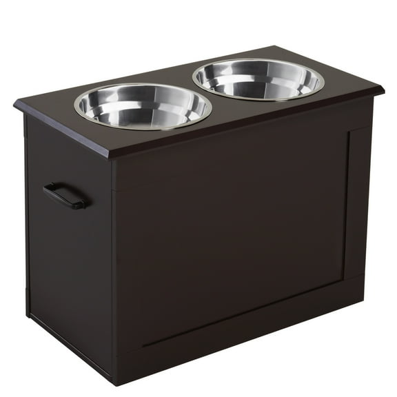 Raised Pet Feeding Station with Storage for Large Dogs & Pets, Dark Brown
