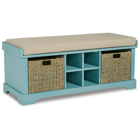 Signature Design by Ashley Dowdy Farmhouse Storage Bench with Cushion  Teal