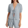 thumbnail image 3 of ibiyuan Women 2 Piece Outfits Sets Women's Fashion Striped Shorts Set Casual Summer Outfit with Elastic and Drawstring Waist Stylish Comfortable Two Piece, 3 of 6