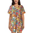 thumbnail image 1 of Balery Boho Cute Owls Conjunto de Pijama para Mujer con Estampado, Dos Piezas de Manga Corta y Shorts, Ropa de Dormir Suave con Cuello Redondo y Bolsillos-Small, 1 of 6