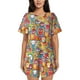 thumbnail image 1 of Balery Boho Cute Owls Conjunto de Pijama para Mujer con Estampado, Dos Piezas de Manga Corta y Shorts, Ropa de Dormir Suave con Cuello Redondo y Bolsillos-XX-Large, 1 of 6