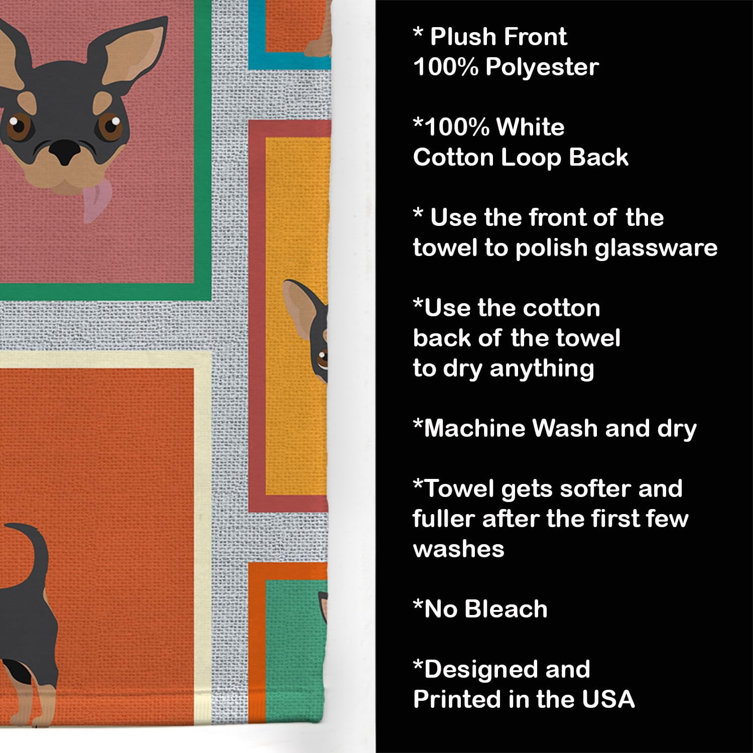 Lots of Black and Tan Chihuahua Kitchen Towel 15 in x 25 in