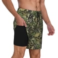 thumbnail image 2 of Rateoe Green Skulls Pattern Men’s Swim Shorts with Compression Liner – Double-Layered Quick-Dry Swimwear, Comfortable & Stretchy Beach Shorts-Small, 2 of 6