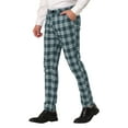 thumbnail image 4 of INSPIRE CHIC Men's Plaid Pants Casual Slim Fit Flat Front Check Dress Trousers 32 Green, 4 of 7