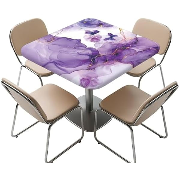 wonima02 Square Tablecloth 34x34 Purple Butterfly Marble Square Card Table Cover Fitted Home Decoration Table Cover Washable Tablecloth for Family Holiday BBQ Party Use