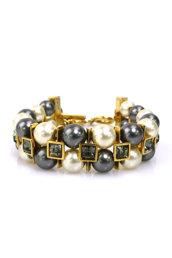 Pre-Owned Louis Vuitton LOUIS VUITTON Bracelet Metal Faux Pearl Gold Off-White Grey Women's...