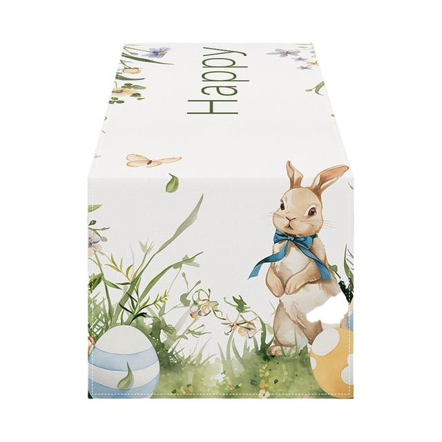 Yhmxh Easter Table Runner Bunny Table Runner Easter Rabbits Eggs Spring Table Runner Holiday Kitchen Dining Table Decoration for Home Party Easter Day Decoration 72x13 Inch(183x33cm)