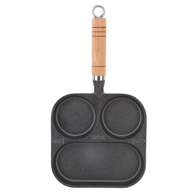 Sartén para huevos ANGGREK Sartén Dividida para parrilla 3 tazas Mango de madera Maciza