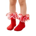 thumbnail image 2 of CHCNHAC 2 Pairs Red Girls Lace Trim Dance Socks, Cotton Ballet Ankle Socks with Ruffles for Toddlers Kids, Princess Performance Socks for Dance Recital Birthday Gift, 2 of 6