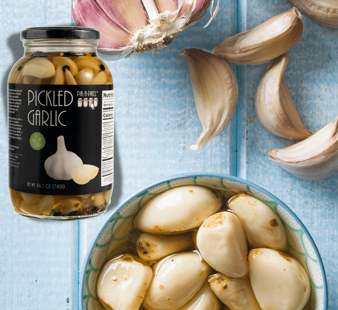 Pik-A-Pikel Pickled Garlic Original Made from Fresh Garlic, Product of the Philippines (740 Grams Jar)