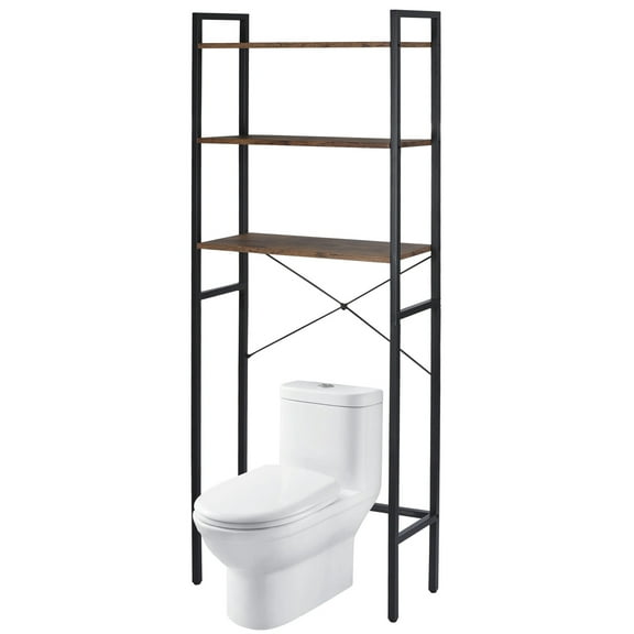 HomGarden Over-The-Toilet Storage 3-Shelf Industrial Bathroom SpaceSaver MDF Organizer Rustic Brown