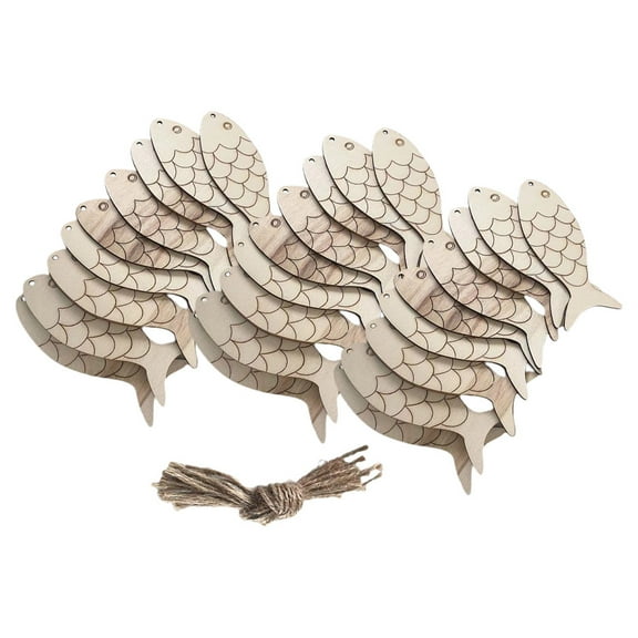 FRCOLOR  Fish Cutouts Wooden DIY Craft Toy Unfinished Ocean Animal Keychains for Decoration Beige