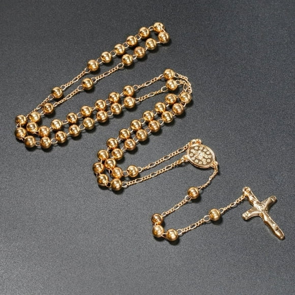QJUHUNG Catholic Beads Gold Silver Rosary Beaded Necklace Holy Cross Religious Amulet for Women Men Prayer Chain Religious Gift