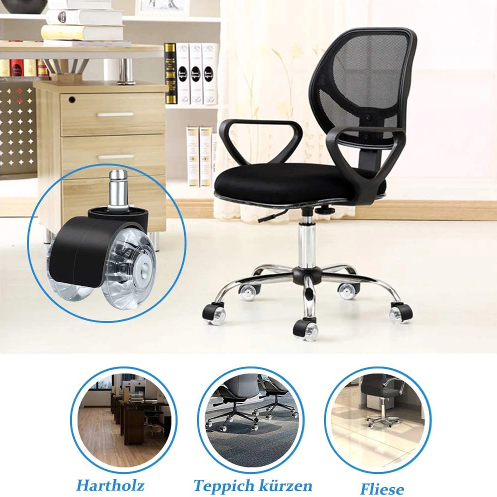 5pcs Computer Office Chair Caster Pu Floor Wheels Universal Replacement Casters 2.5 Inch Office Chair Wheels Furniture Parts ,Quiet and Smooth