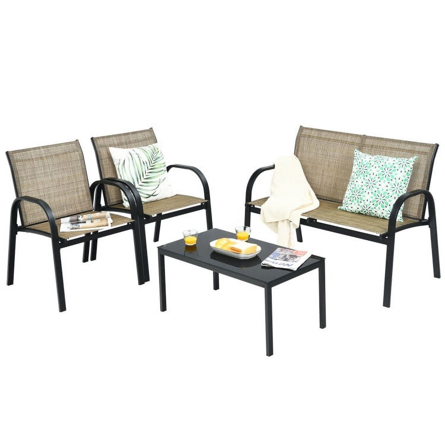 Aimee Lii 4 Pieces Patio Furniture Set, Aluminum Frame Cushioned Sofa, Small Patio Set, Brown