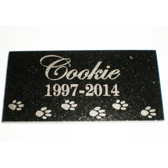 6" x 3" Name & Date Pet Memorial GRANITE Ornament Grave Marker Stone With Small Paws Print