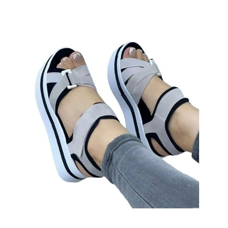 

Colisha Ladies Platform Sandal Beach Casual Shoes Ankle Strap Wedge Sandals Work Lightweight Summer Gray 8.5
