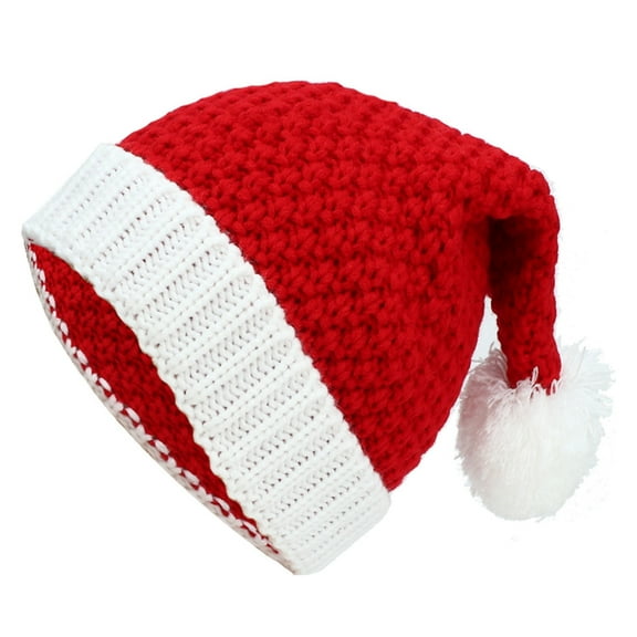 Grandest Birch Christmas Hat Knitted White Pompom Handmade Flanging Thermal Dress Up Costume Accessories Woolen Yarn Unisex Santa Claus Cap for Outdoors ,Gift