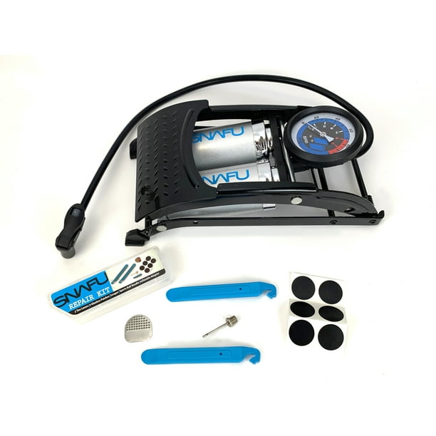 Snafu Double Power Bike Pump with Repair Kit (72.5 psi, Big Gauge)