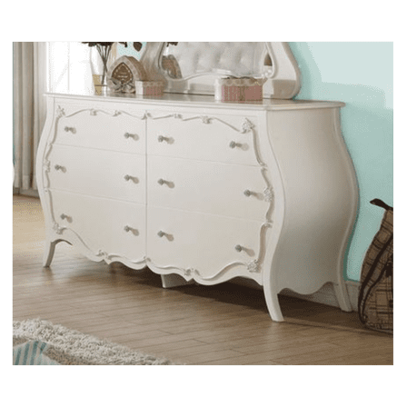 Edalene Pearl White Finish Dresser, Elegant Bedroom Storage Chest with Drawers, Classic Style