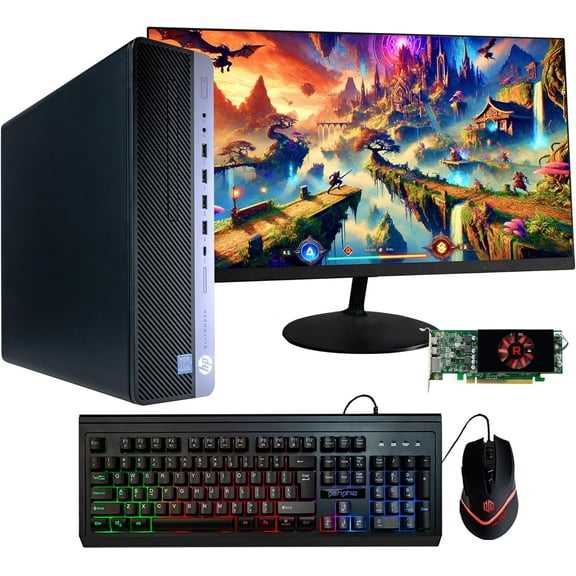 Restored HP Prebuilt Gaming Desktop PC Intel i5 + Radeon RX 550 4GB GPU 1080p Gaming PC 16GB DDR4 RAM 500GB SSD Wi-Fi 6 AX200 + Bluetooth Windows 11 Pro 24in LCD Monitor (Refurbished)