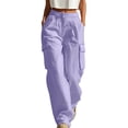 thumbnail image 2 of Elvqul Cargo Pants for Women with Multi Pockets, High Waisted Straight Leg Pants Elastic Waist Button Zip Quick Dry Casual Baggy Relaxed Fit Athletic Pants for Hiking Climbing, 2 of 7