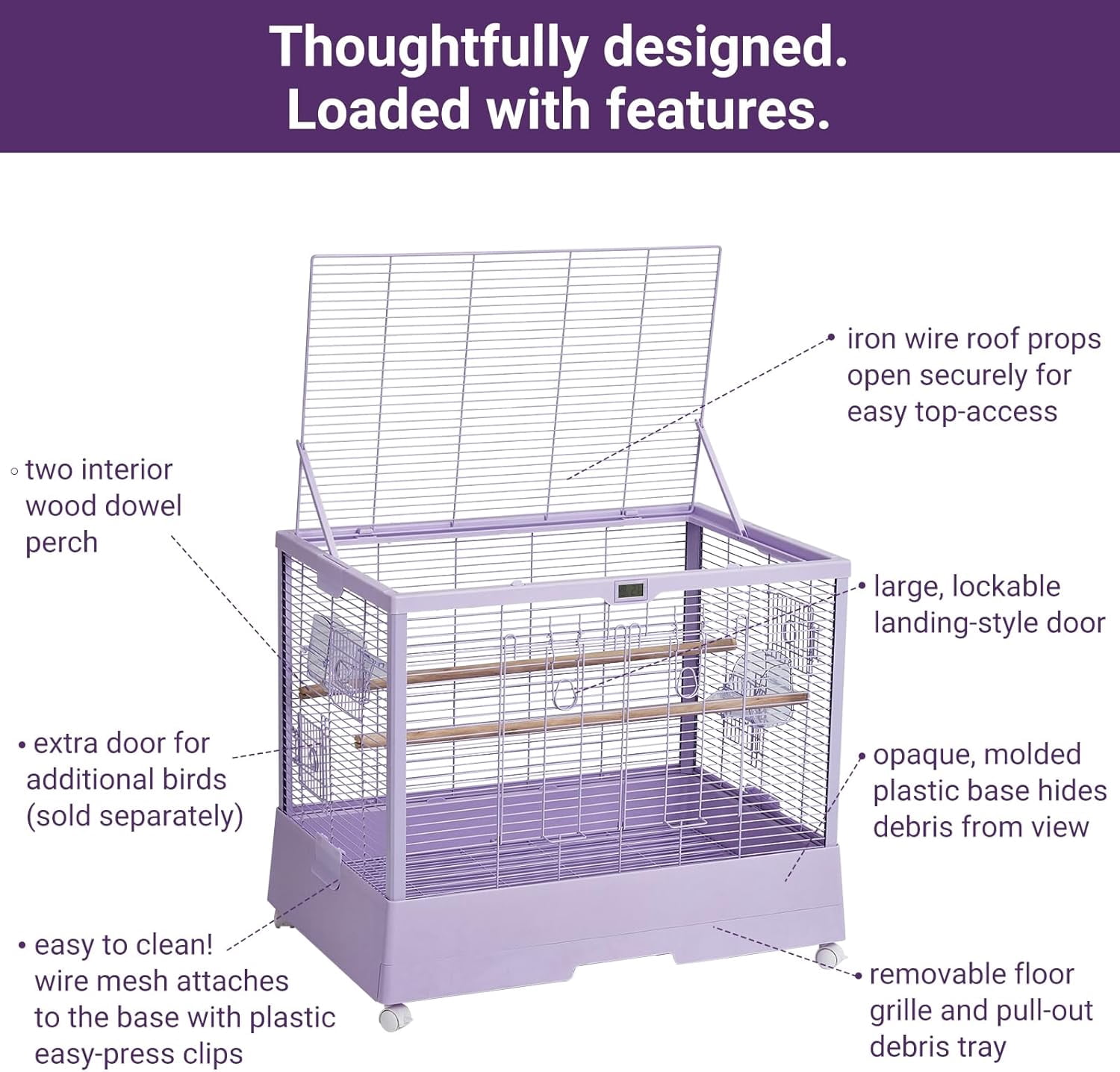 Extra Large Bird Cage,Metal Pet Cage with Detachable Stand for Many Bird Species