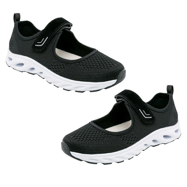 1 par de zapatos deportivos de mujer de mediana edad, zapatos transpirables de malla, zapatos casuales (negro)