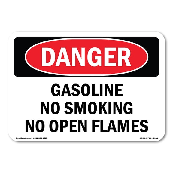 OSHA Danger Sign - Gasoline No Smoking No Open Flames | Decal | Protect Your Business, Construction Site, Warehouse & Shop Area |  Made in The USA