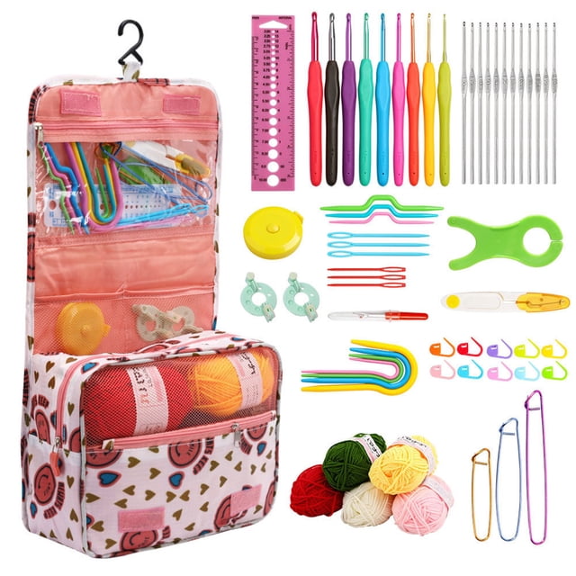 Kit Hilo para Tejer Agujas Ganchillo Ganchos Con Estuche Adultos Y