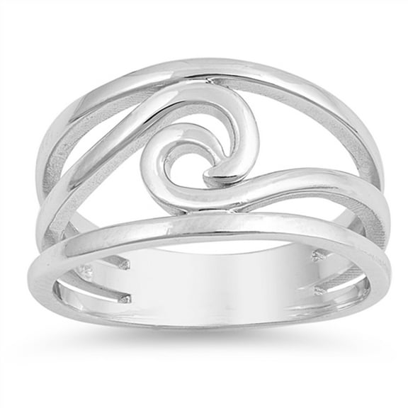 Wave Cutout Ocean Sea Thumb Nature Ring .925 Sterling Silver Band Jewelry Female Male Unisex Size 7