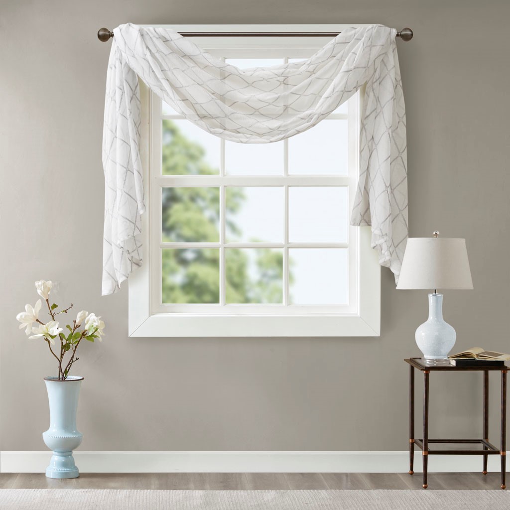 MAYEERTY Diamond Sheer Embroidered Window Scarf Living Room