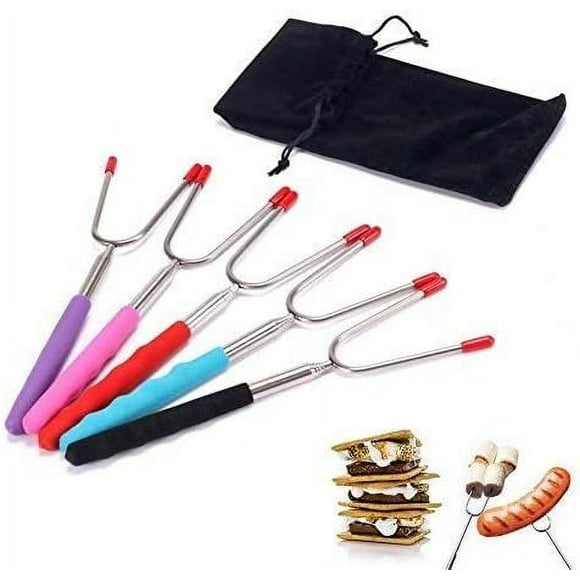 EcoNesxp 34 Inch Telescopic Hot Dog Roasting Fork Bonfire Fire Pit Extra Long Set Premium Marshmallow Roasting Stick Inch Telescopic Hot Dog Roasting Fork